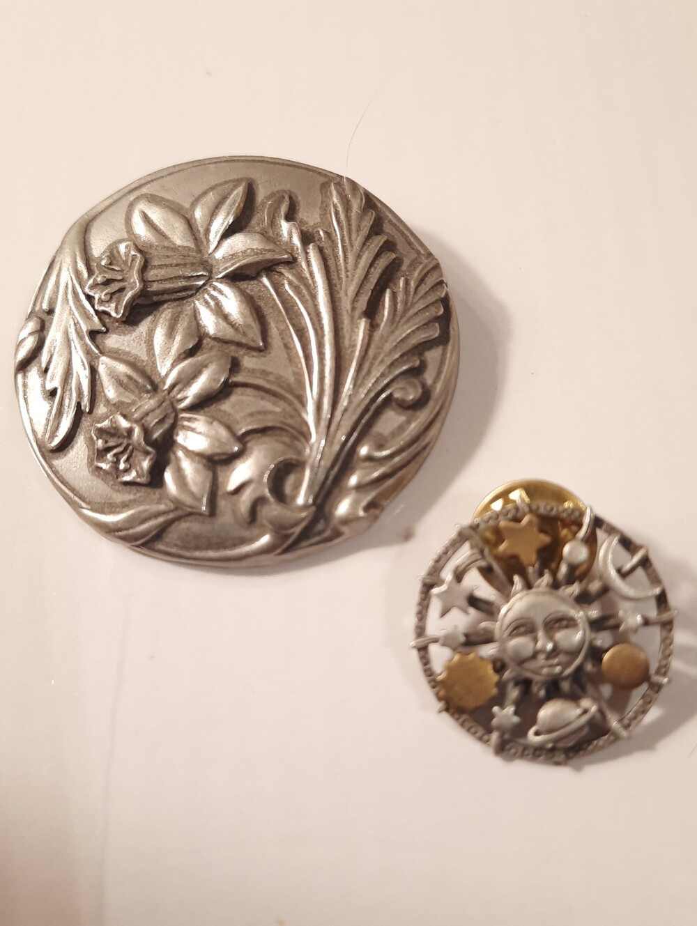 Pewter Brooch And Pin Floral